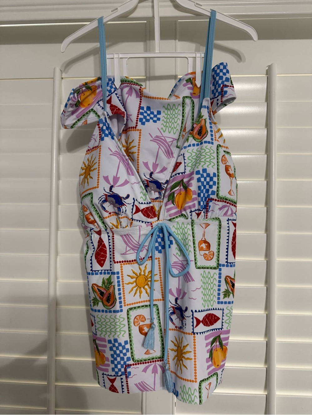 Women’s Multicolor Printed Bikini with Sky Blue Ties